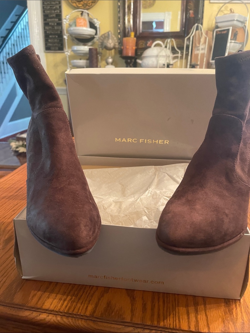 Marc Fisher Brown Suede Stretch Ankle Boots